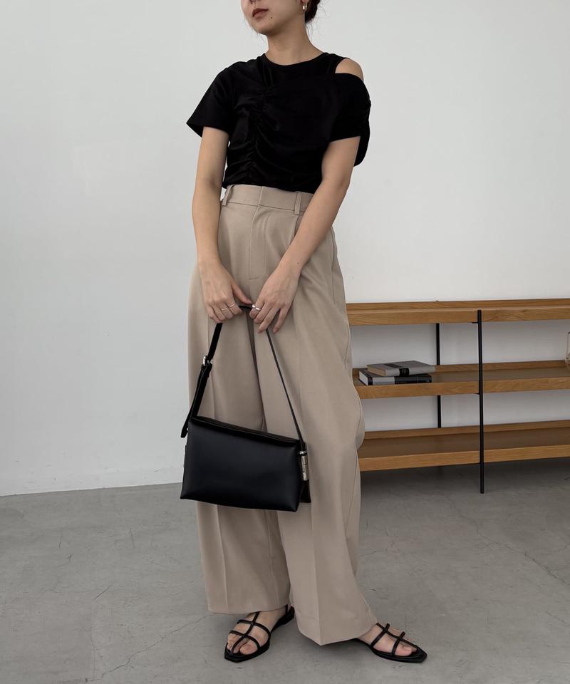 【即完につき再入荷/新色ブラウン】アシメギャザーTシャツ