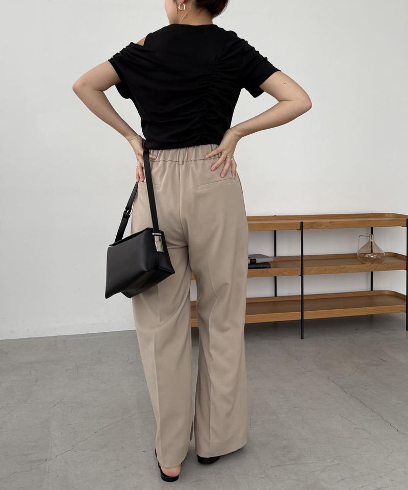 【即完につき再入荷/新色ブラウン】アシメギャザーTシャツ