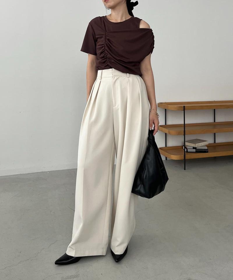 【即完につき再入荷/新色ブラウン】アシメギャザーTシャツ