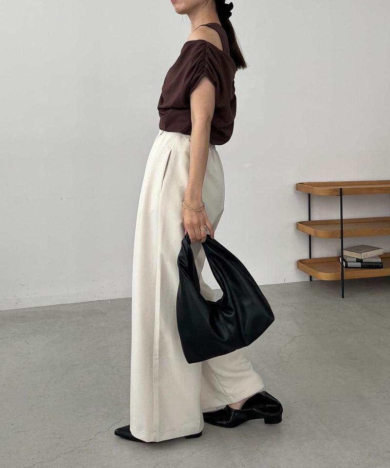 【即完につき再入荷/新色ブラウン】アシメギャザーTシャツ