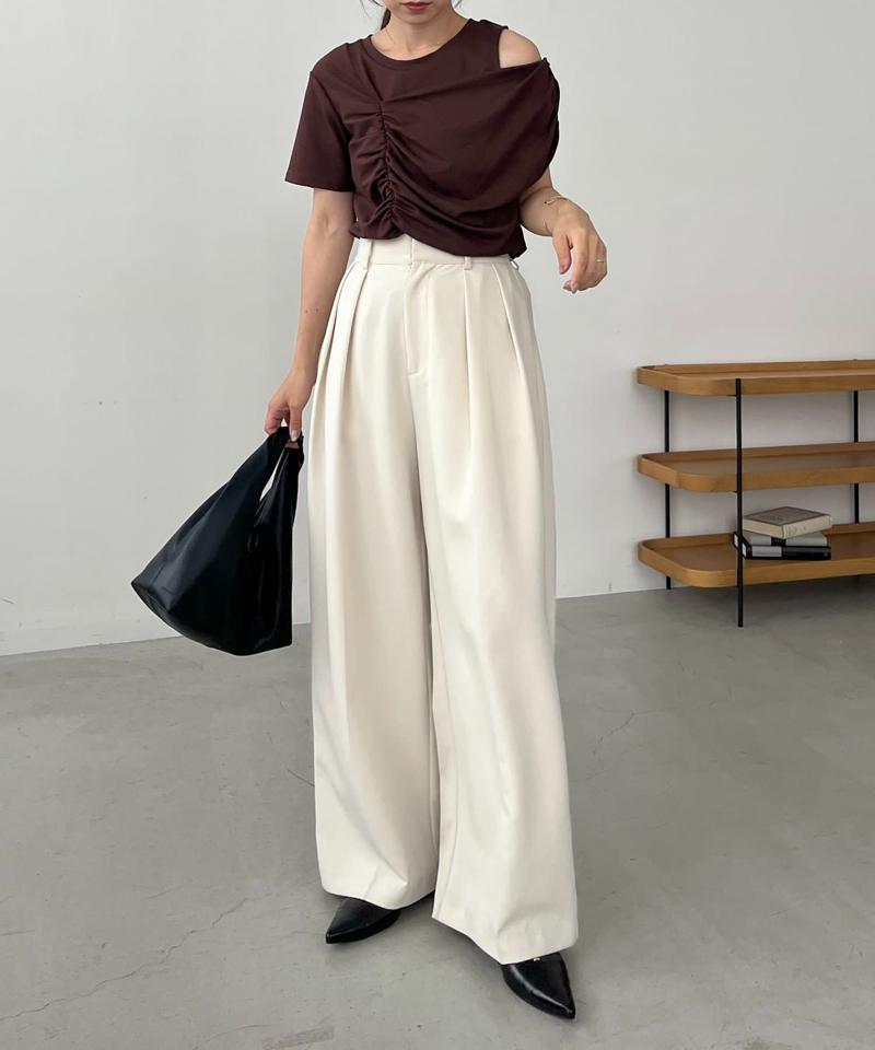 【即完につき再入荷/新色ブラウン】アシメギャザーTシャツ