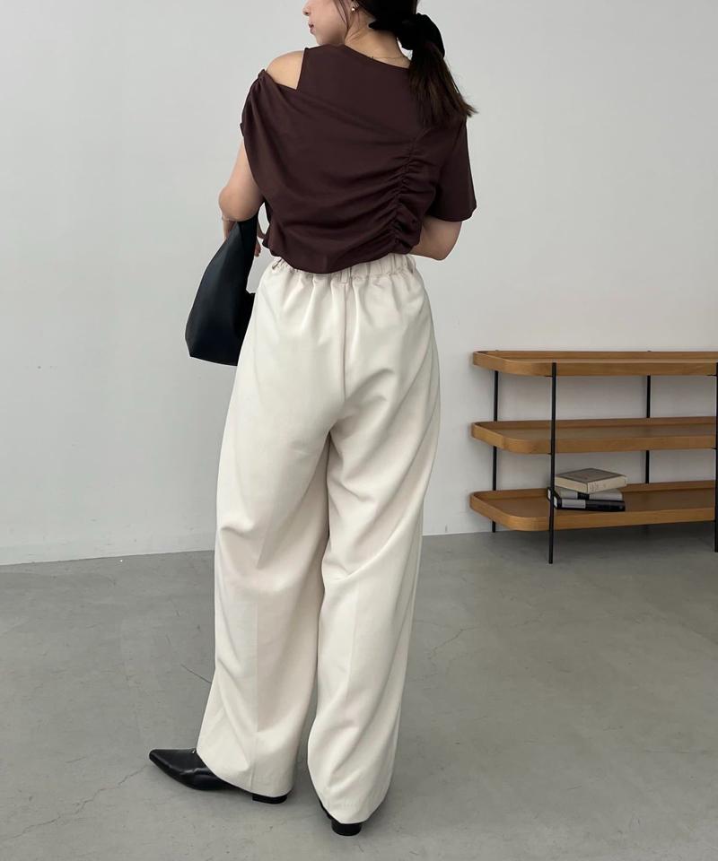 【即完につき再入荷/新色ブラウン】アシメギャザーTシャツ