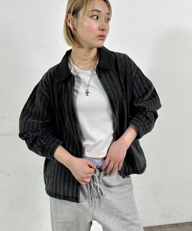 【WHO'S WHO gallery】ストライプデニム襟切替えジップジャケット