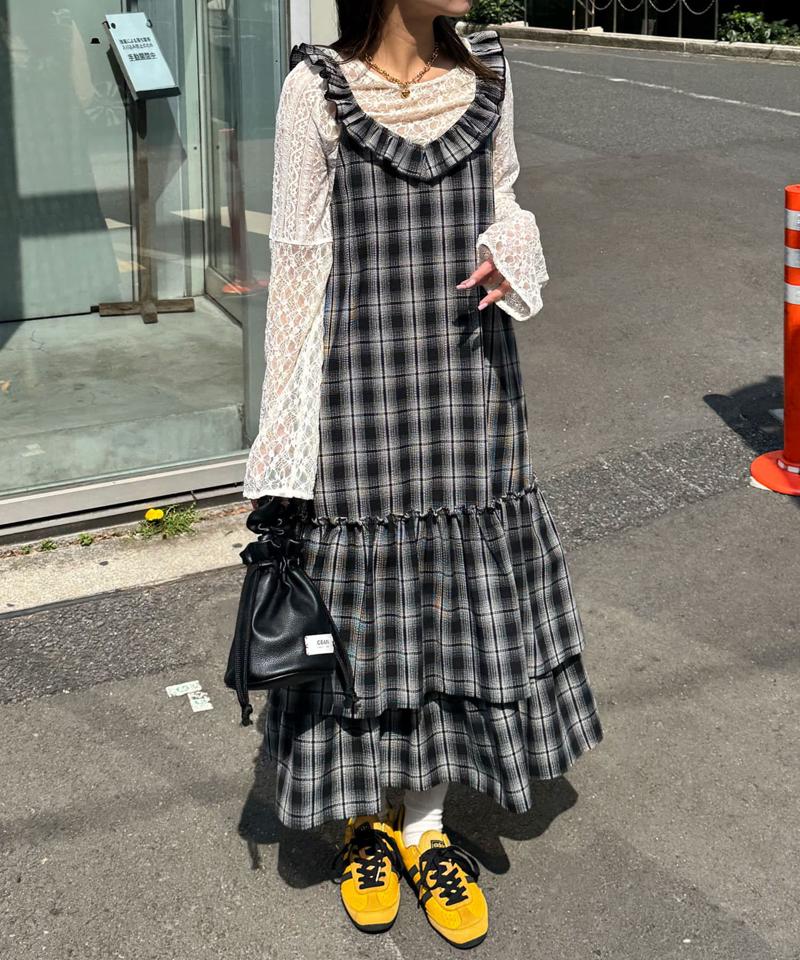 フリルネックティアードワンピース