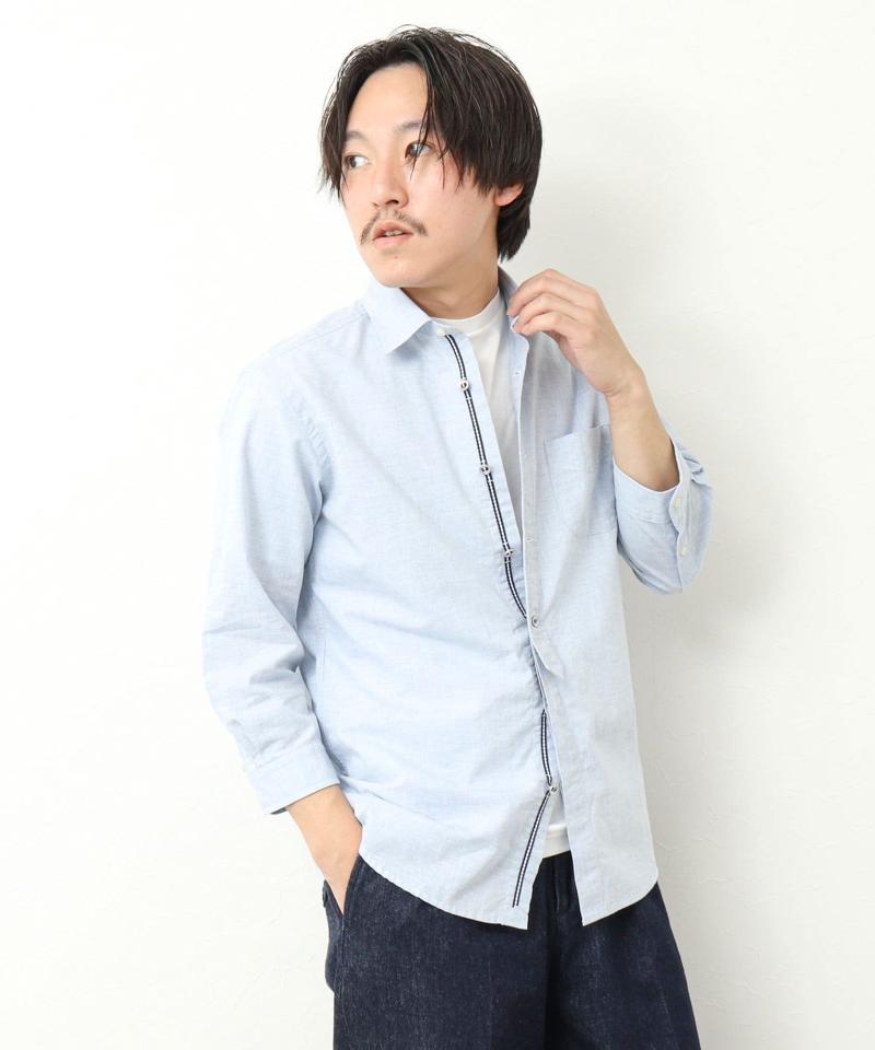 綿麻パラシュートボタン 7分袖シャツ