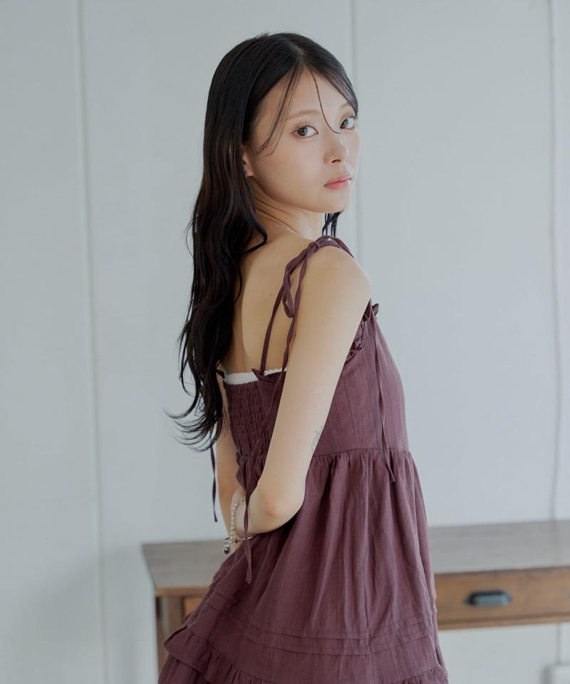 【WEB限定追加】肩リボンコットンレースフリルキャミミニワンピ