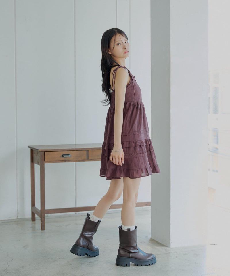 【WEB限定追加】肩リボンコットンレースフリルキャミミニワンピ