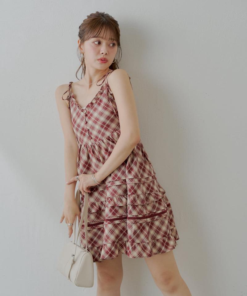 【WEB限定追加】肩リボンコットンレースフリルキャミミニワンピ