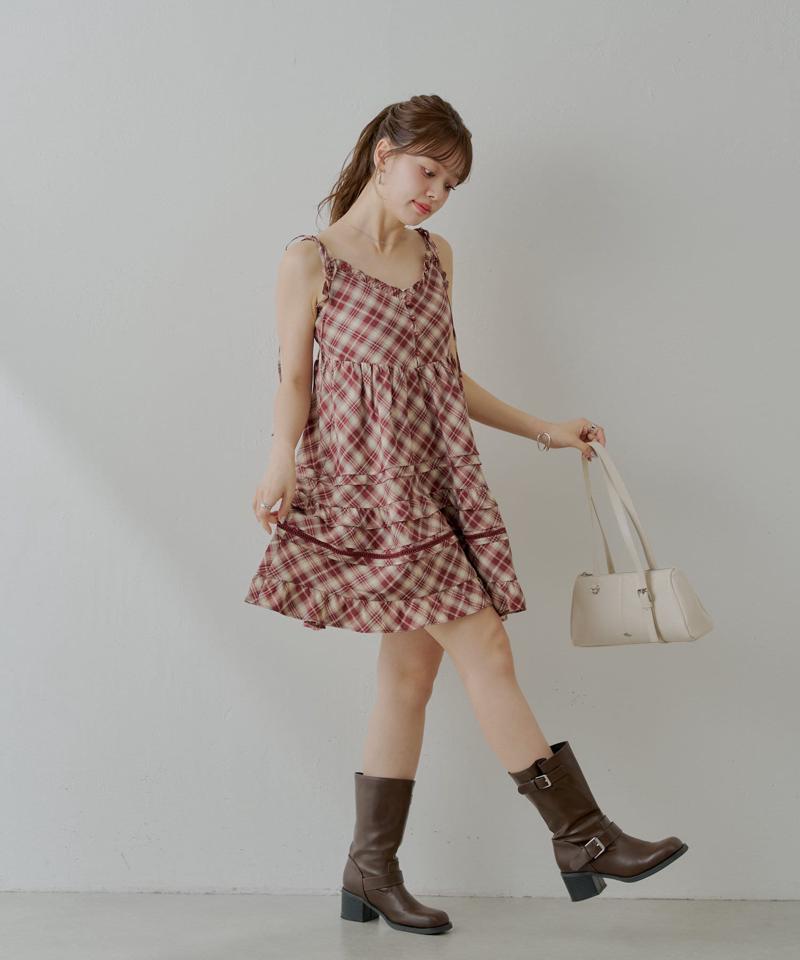 【WEB限定追加】肩リボンコットンレースフリルキャミミニワンピ