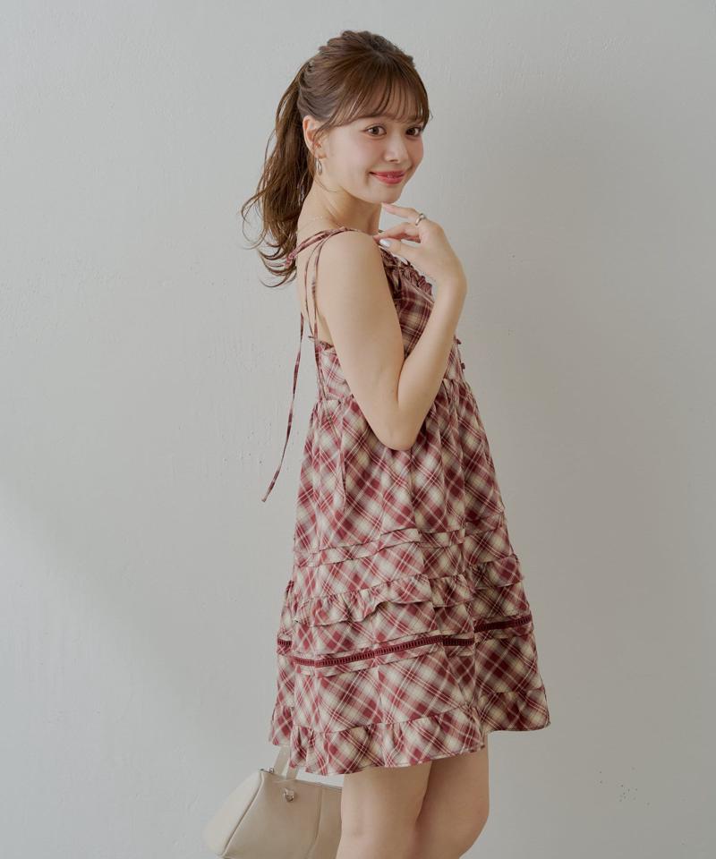 【WEB限定追加】肩リボンコットンレースフリルキャミミニワンピ
