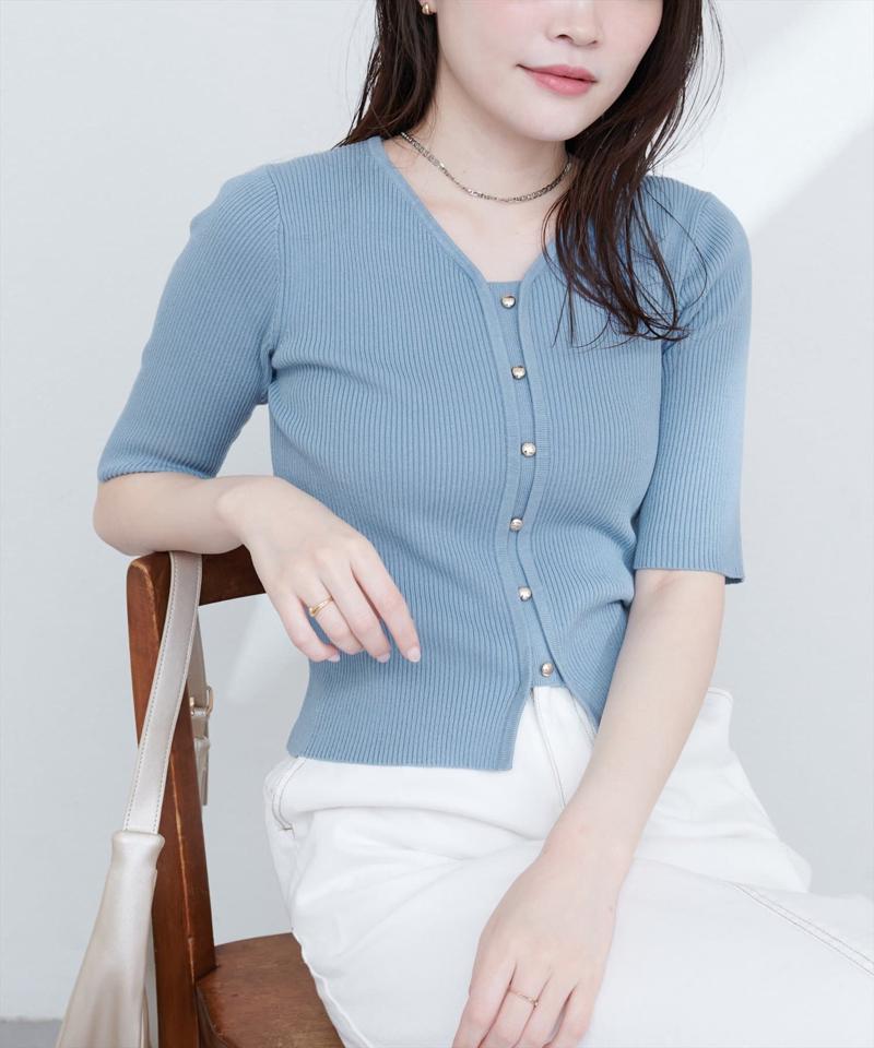 前あきカーデ風ニット