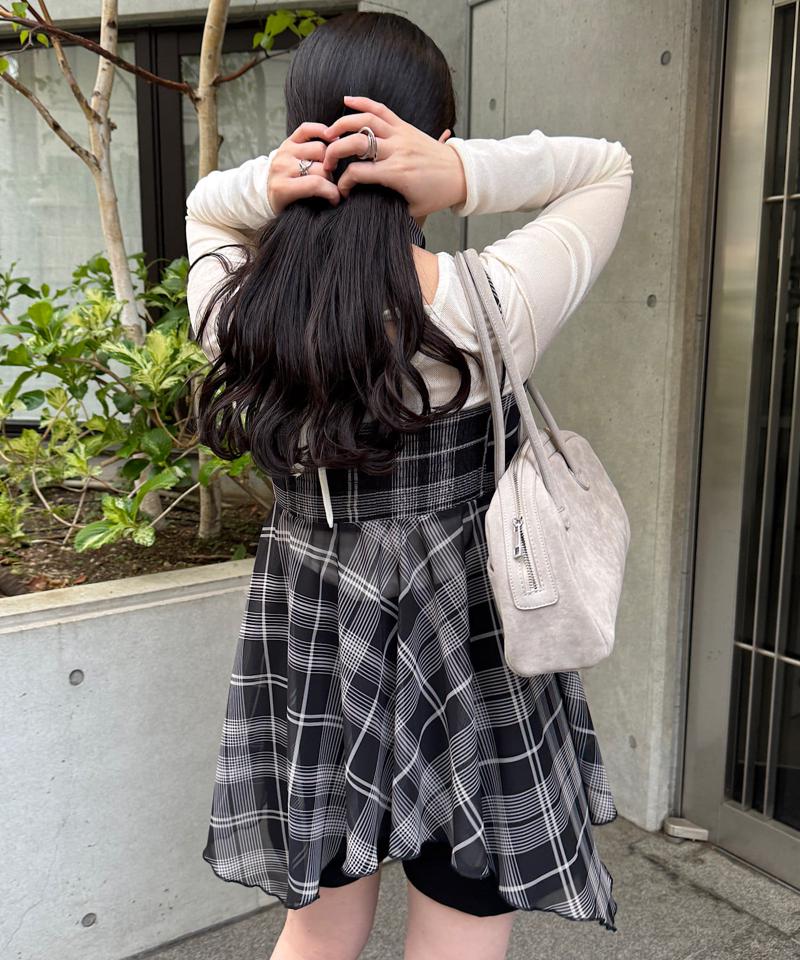 【ボウタイ付き】チェックアシメチュニック