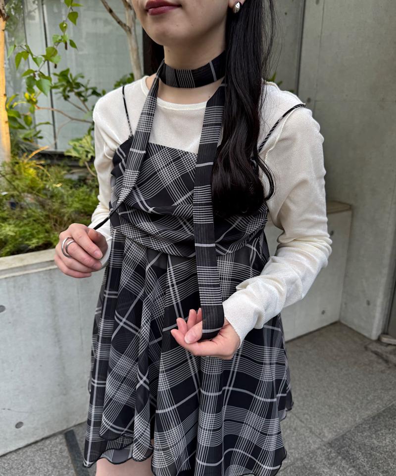 【ボウタイ付き】チェックアシメチュニック