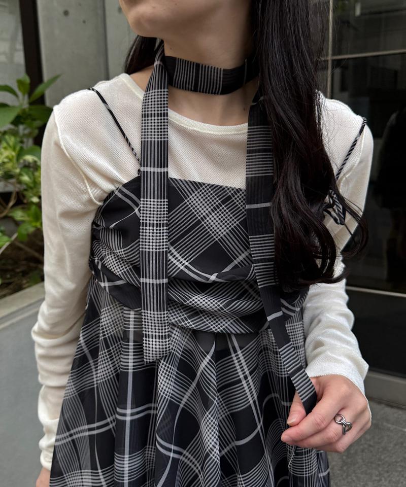 【ボウタイ付き】チェックアシメチュニック