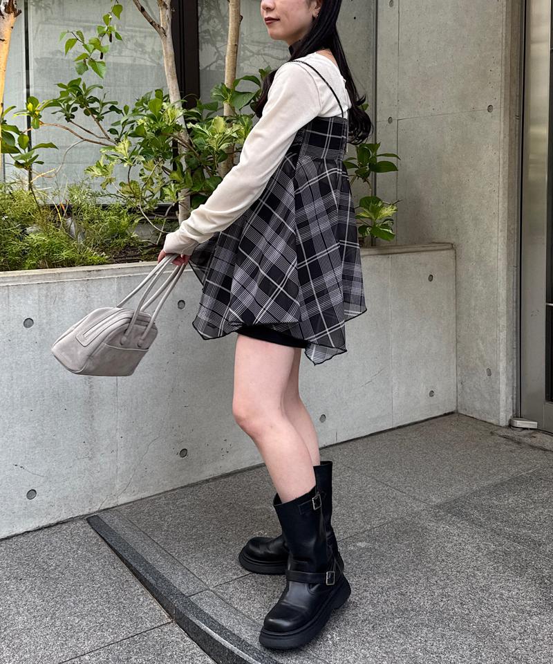 【ボウタイ付き】チェックアシメチュニック