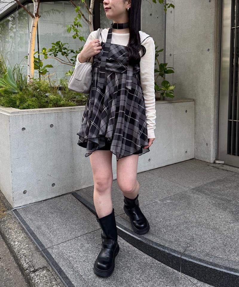 【ボウタイ付き】チェックアシメチュニック