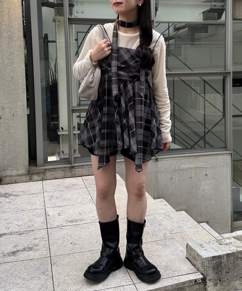 【ボウタイ付き】チェックアシメチュニック