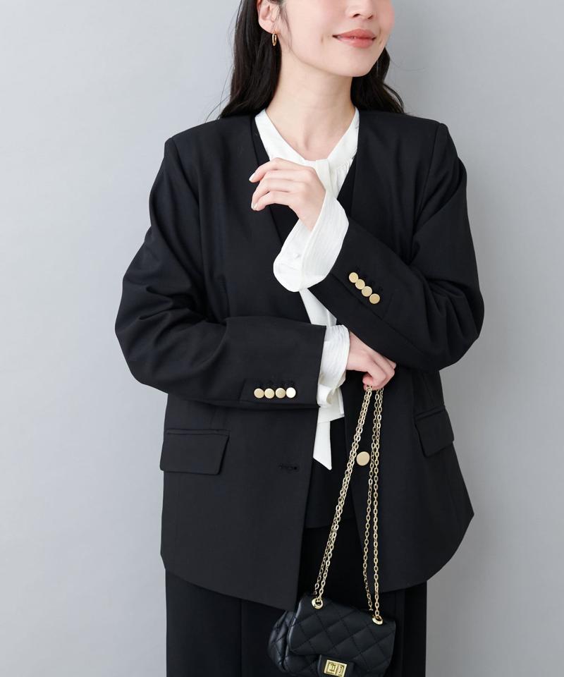 【natural couture】薄金釦ノーカラージャケット