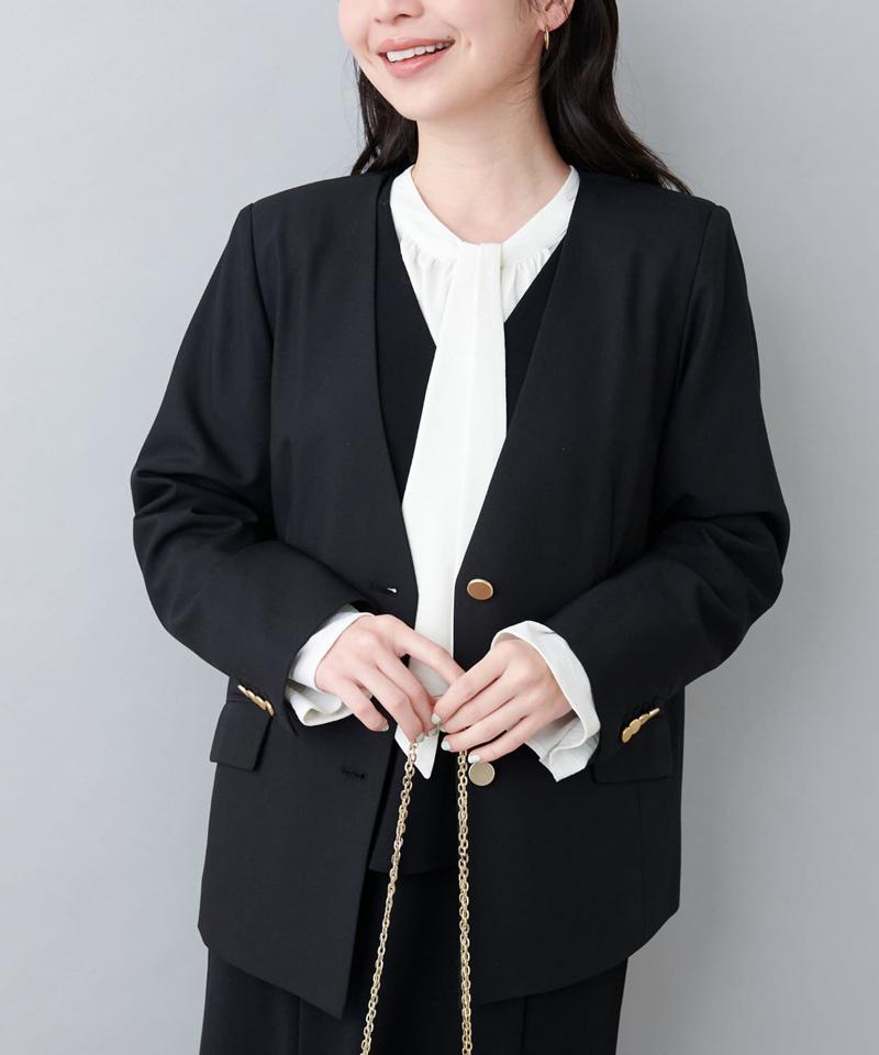 【natural couture】薄金釦ノーカラージャケット
