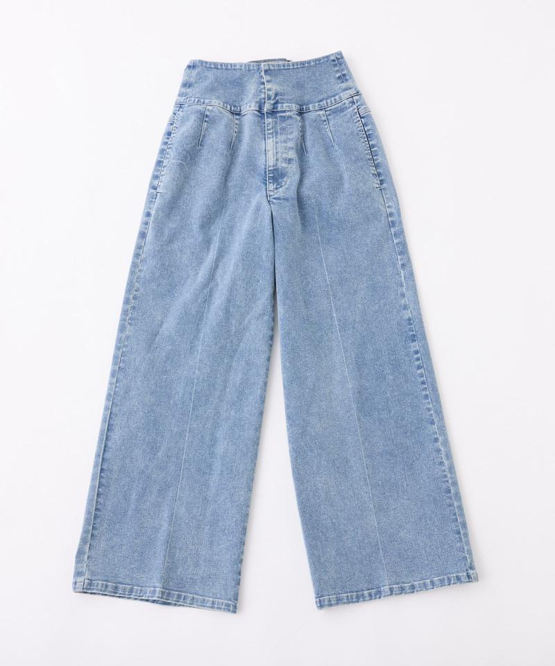 バックレースアップワイドデニムパンツ