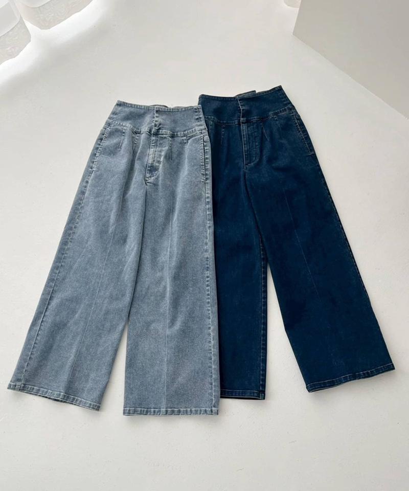 バックレースアップワイドデニムパンツ