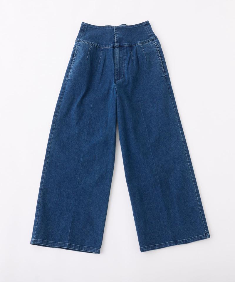 バックレースアップワイドデニムパンツ