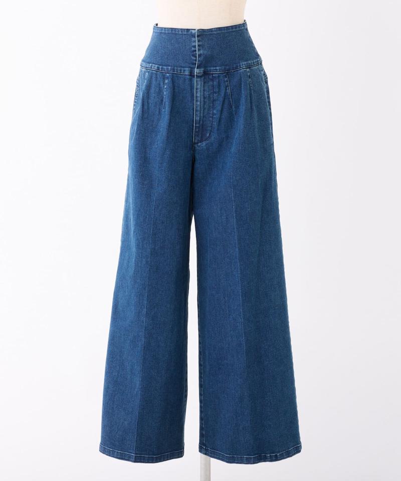 バックレースアップワイドデニムパンツ