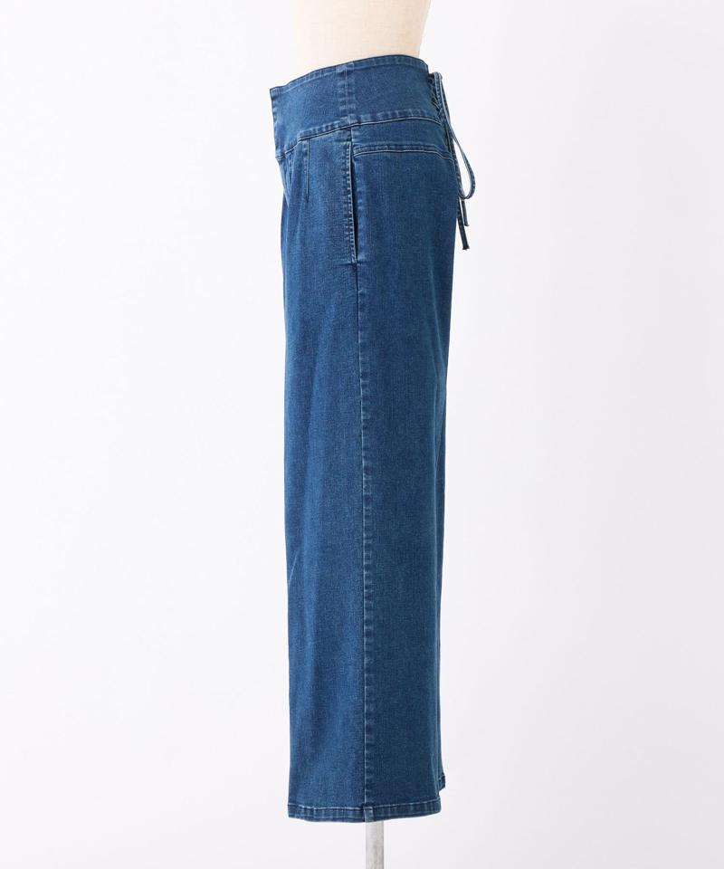バックレースアップワイドデニムパンツ