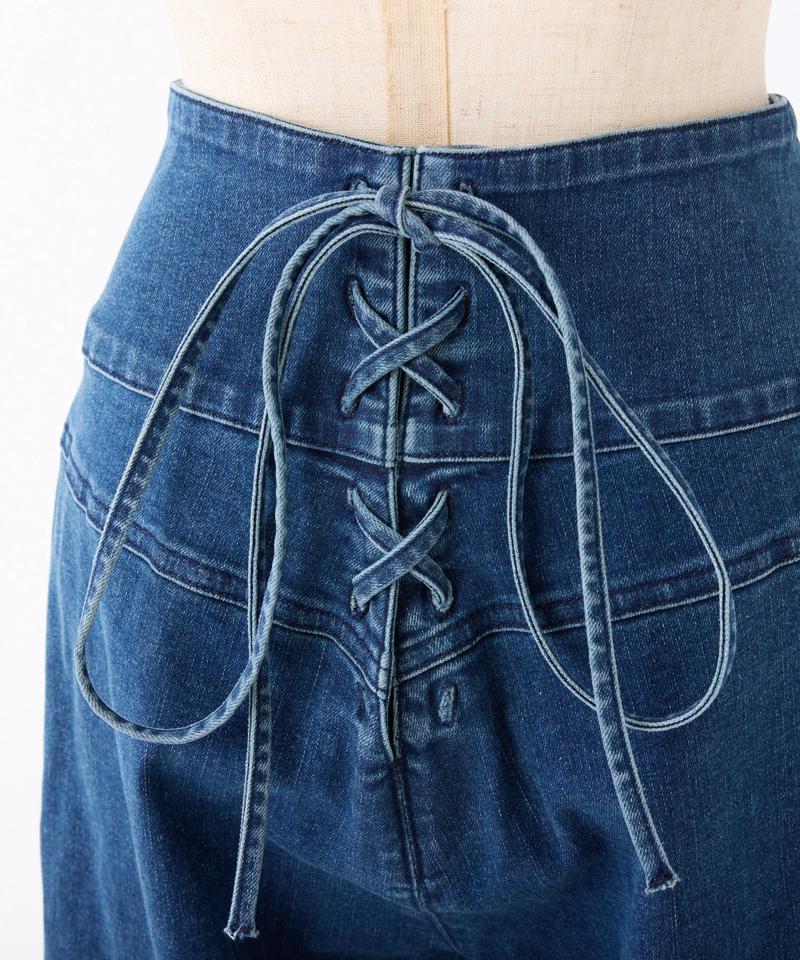 バックレースアップワイドデニムパンツ
