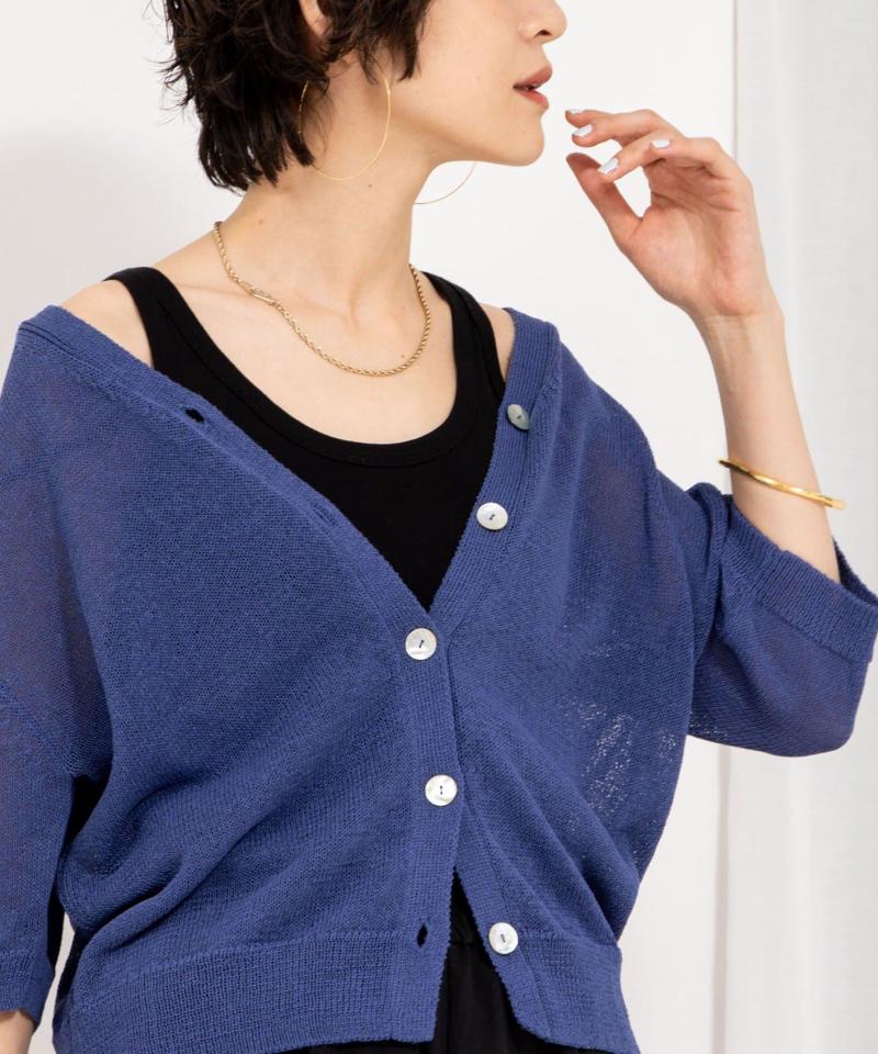 《アンサンブル対応》《手洗い可能》ペーパーヤーン5分袖カーディガン