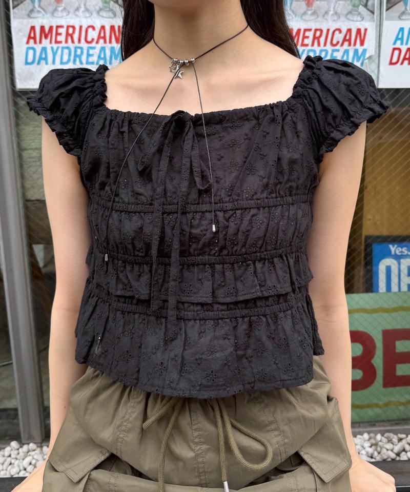 [mline]シャーリングフレンチブラウス