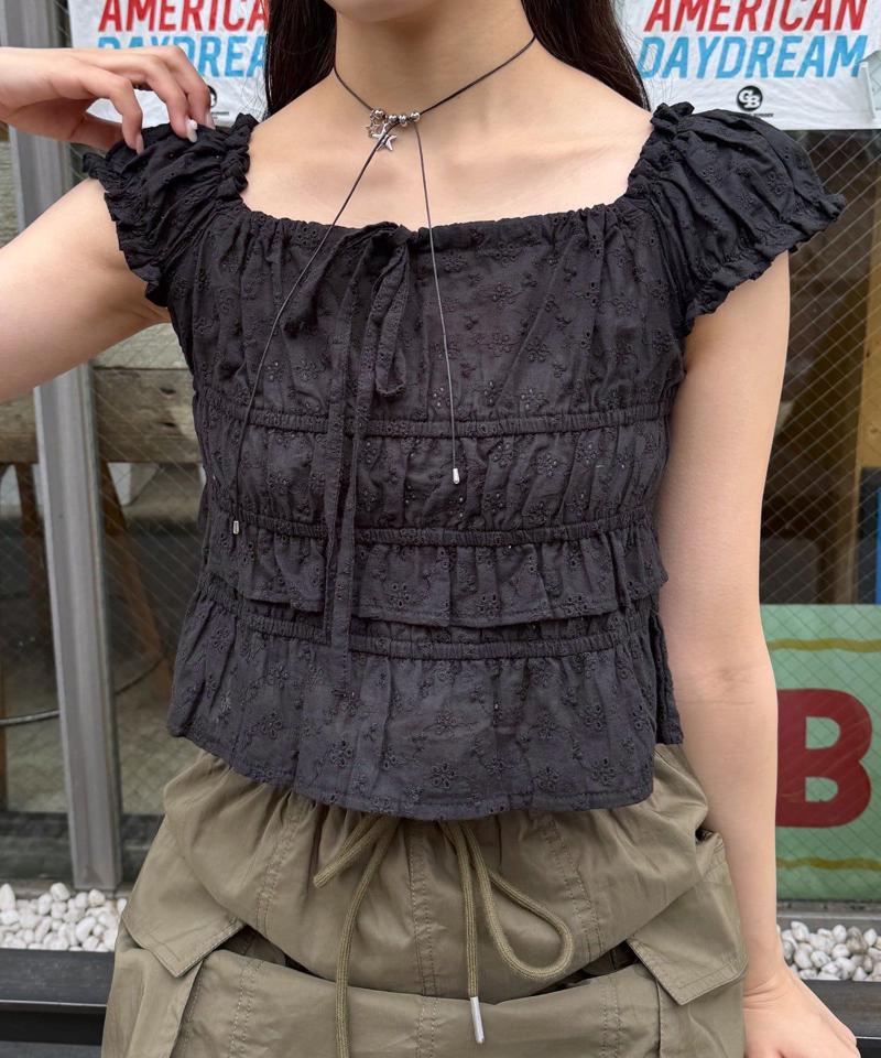 [mline]シャーリングフレンチブラウス