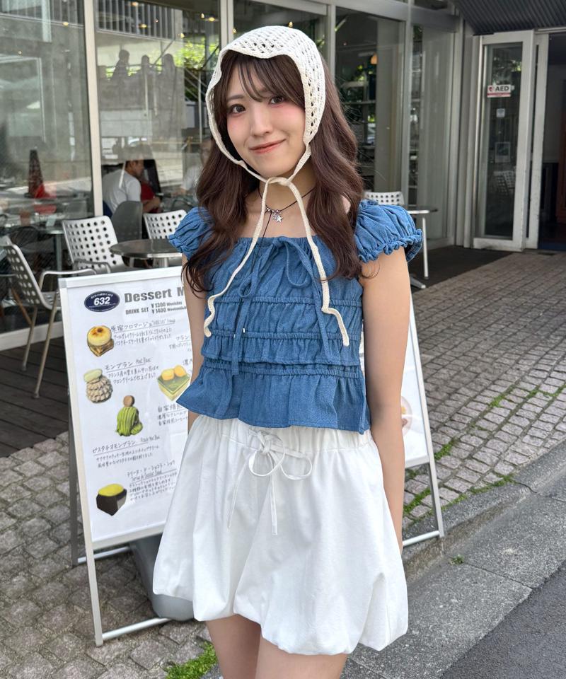 [mline]シャーリングフレンチブラウス