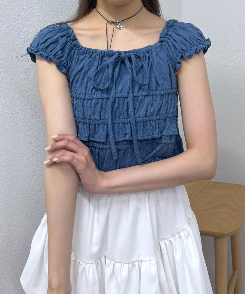 [mline]シャーリングフレンチブラウス