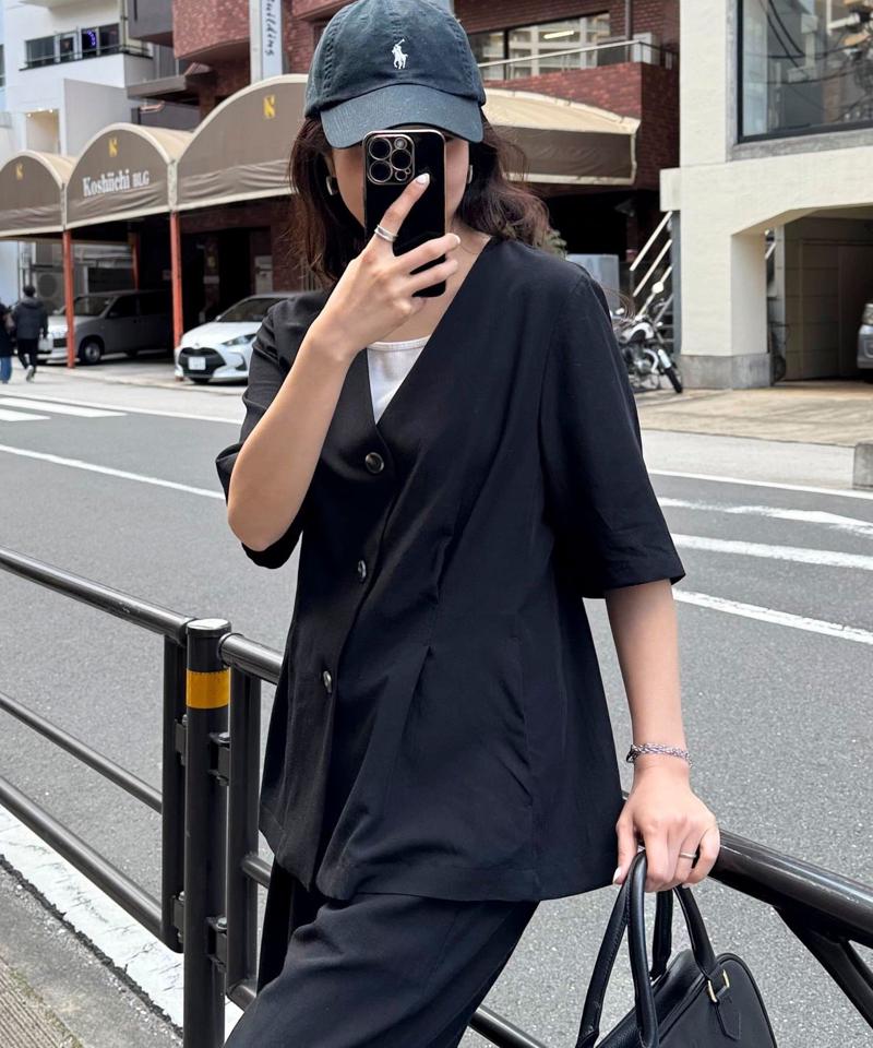 《セットアップ対応》レーヨン麻半袖ジャケット