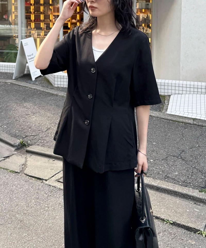 《セットアップ対応》レーヨン麻半袖ジャケット
