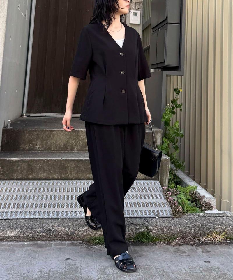 《セットアップ対応》レーヨン麻半袖ジャケット