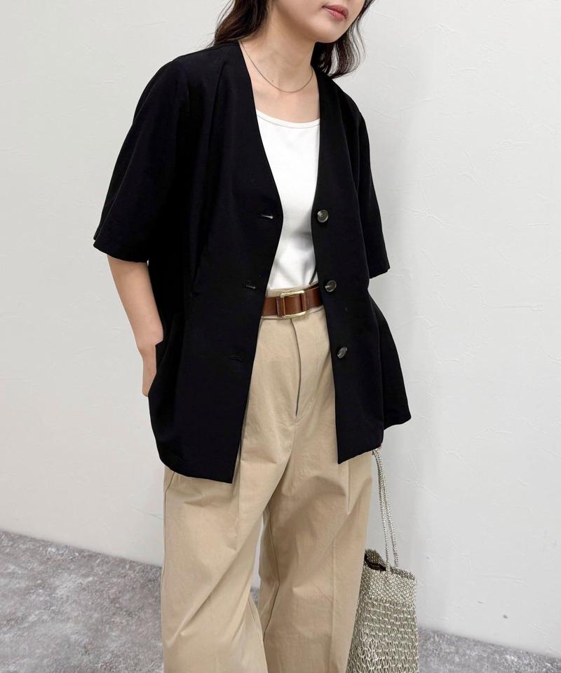 《セットアップ対応》レーヨン麻半袖ジャケット