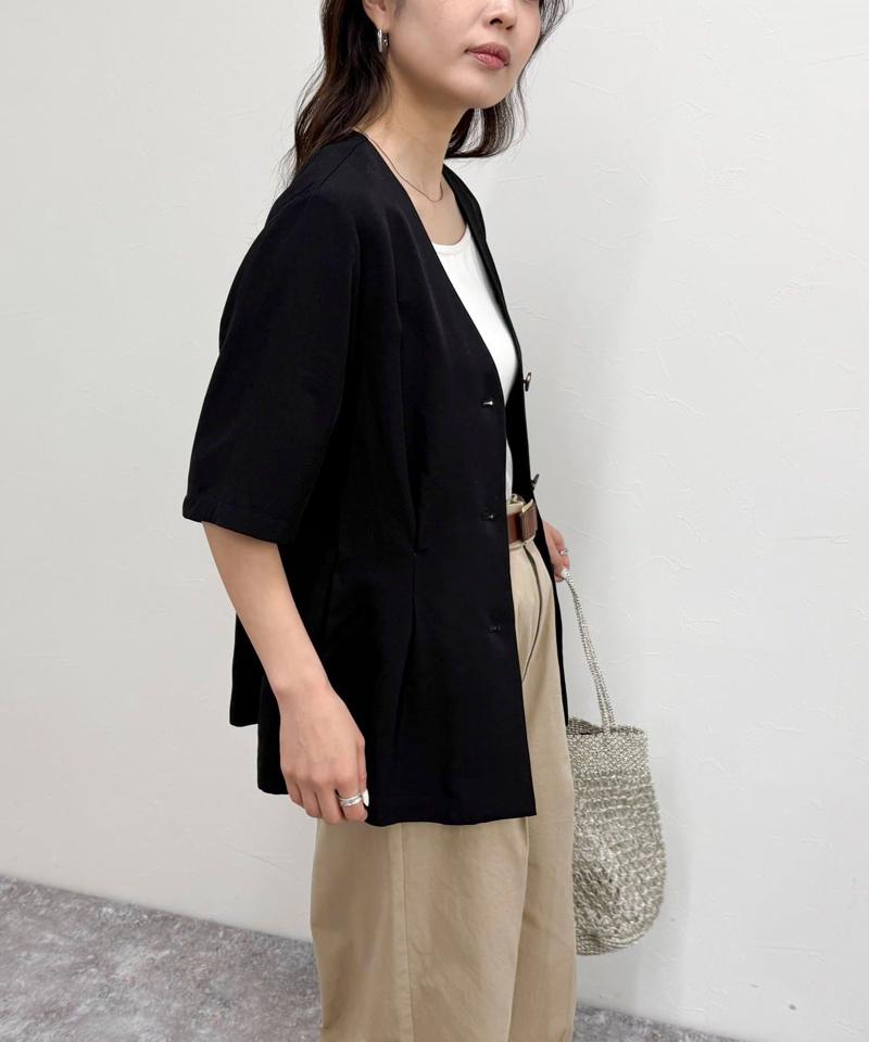 《セットアップ対応》レーヨン麻半袖ジャケット