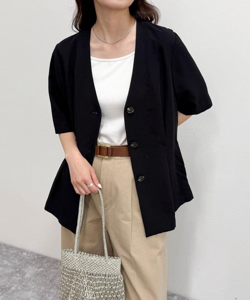 《セットアップ対応》レーヨン麻半袖ジャケット