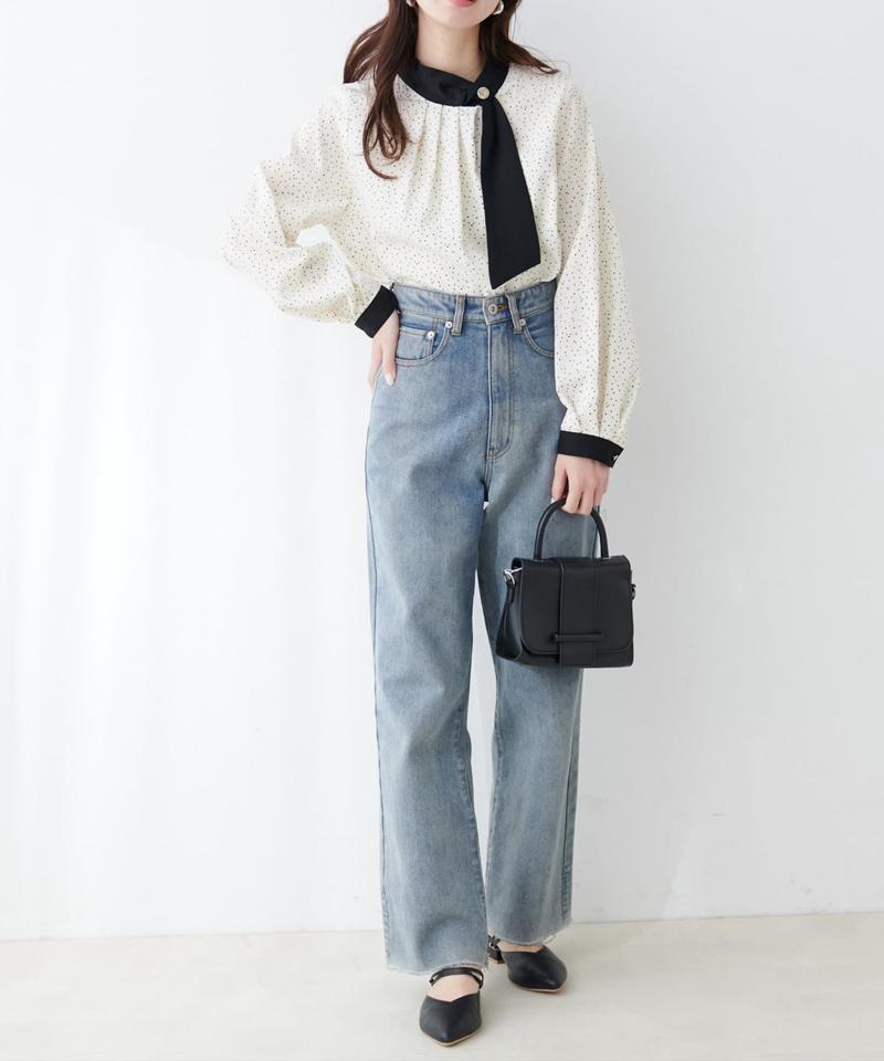 【natural couture】ドット型ボウタイ衿ブラウス