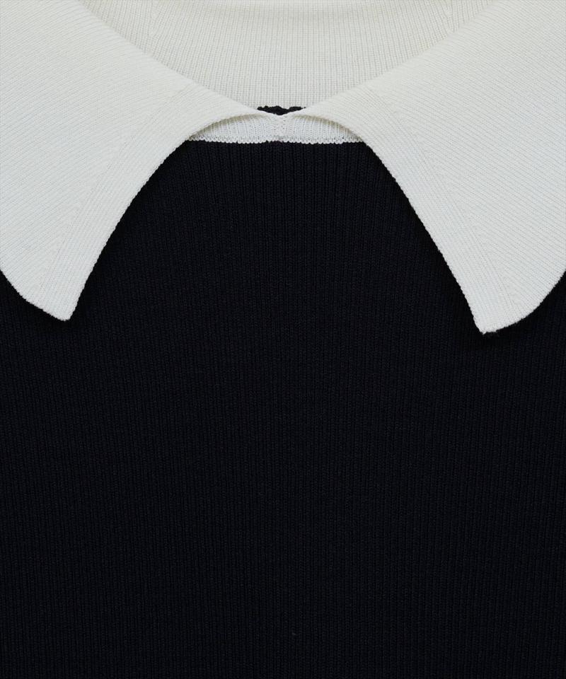 【WEB限定】衿付きシンプルリブニットプルーバー