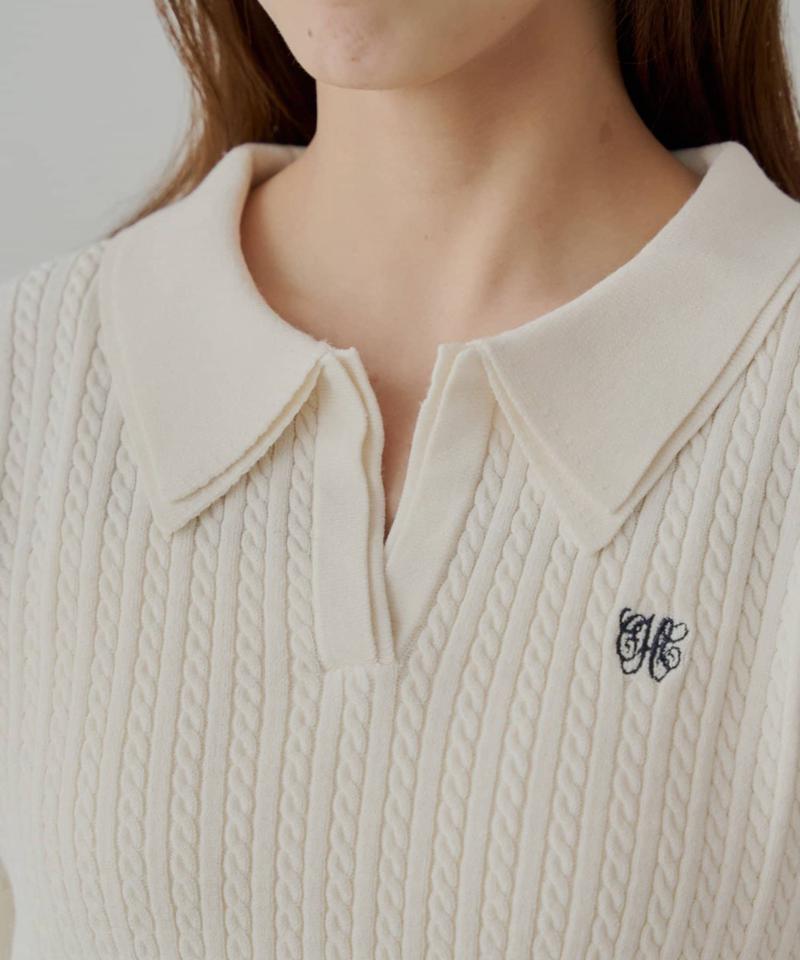 【セットアップ対応】レイヤードケーブル刺繍ポロニット