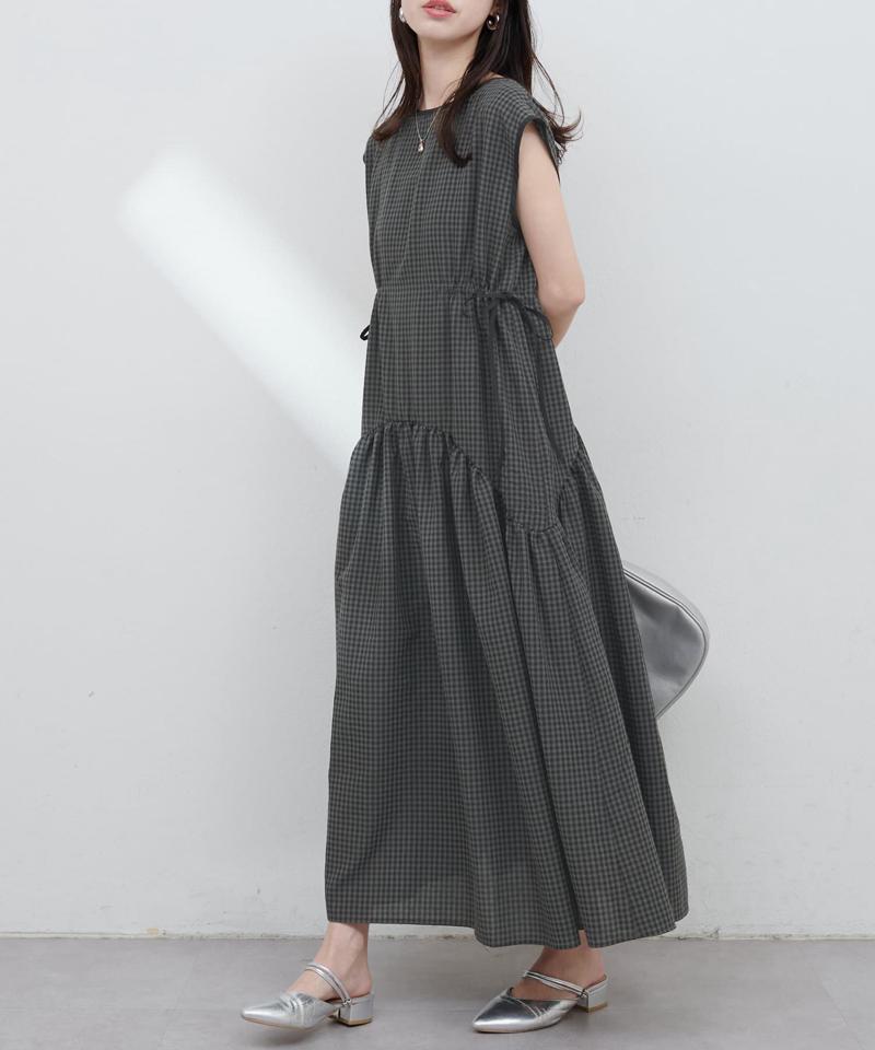 【WEB限定】ドロストデザインチェック柄ワンピース