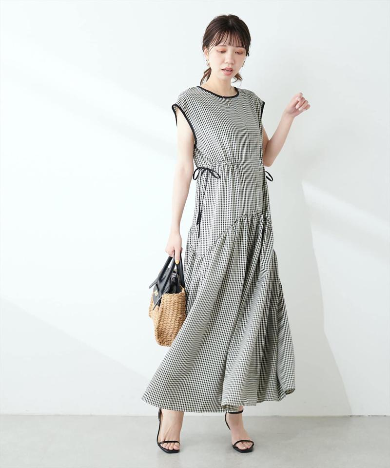 【WEB限定】ドロストデザインチェック柄ワンピース