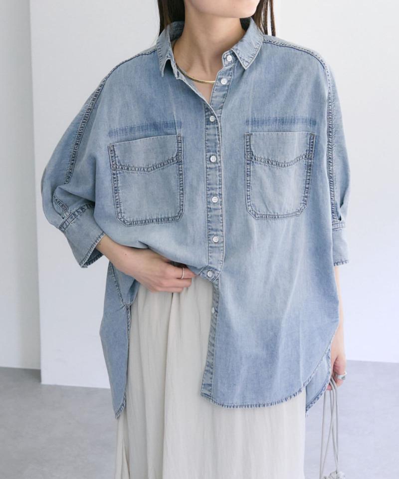 【25th】綿麻デニムハーフスリーブブラウス