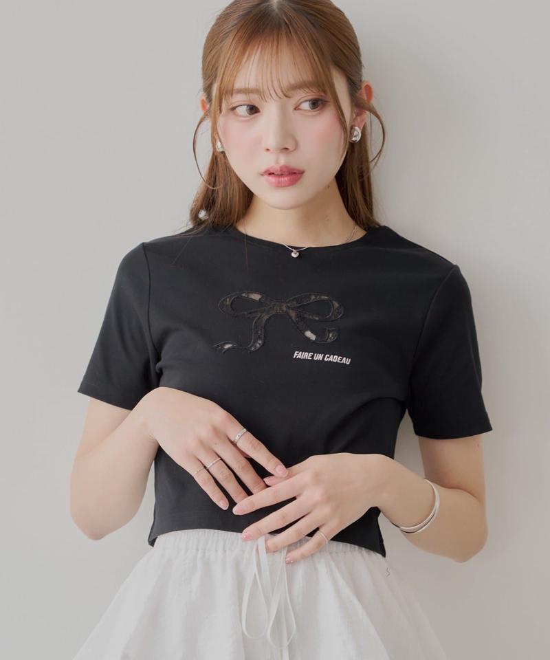 レースリボン刺繍チビT