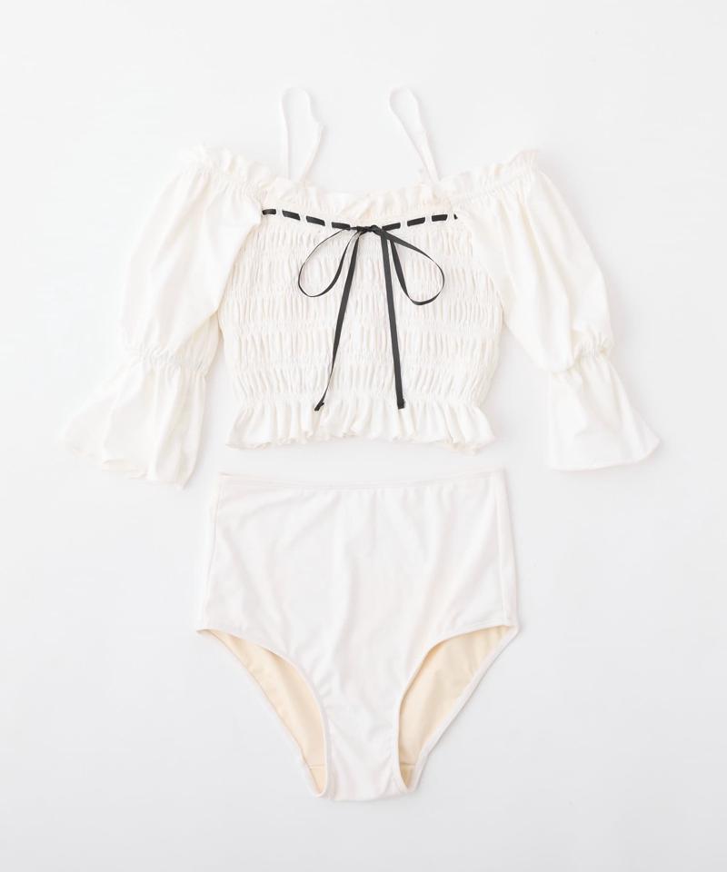 swimwear/シャーリング配色リボン(3点セット)