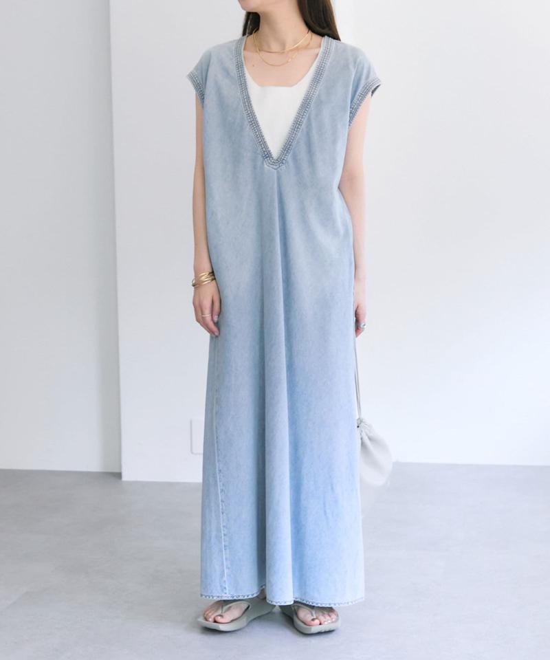 【25th】綿麻デニムVネックワンピース