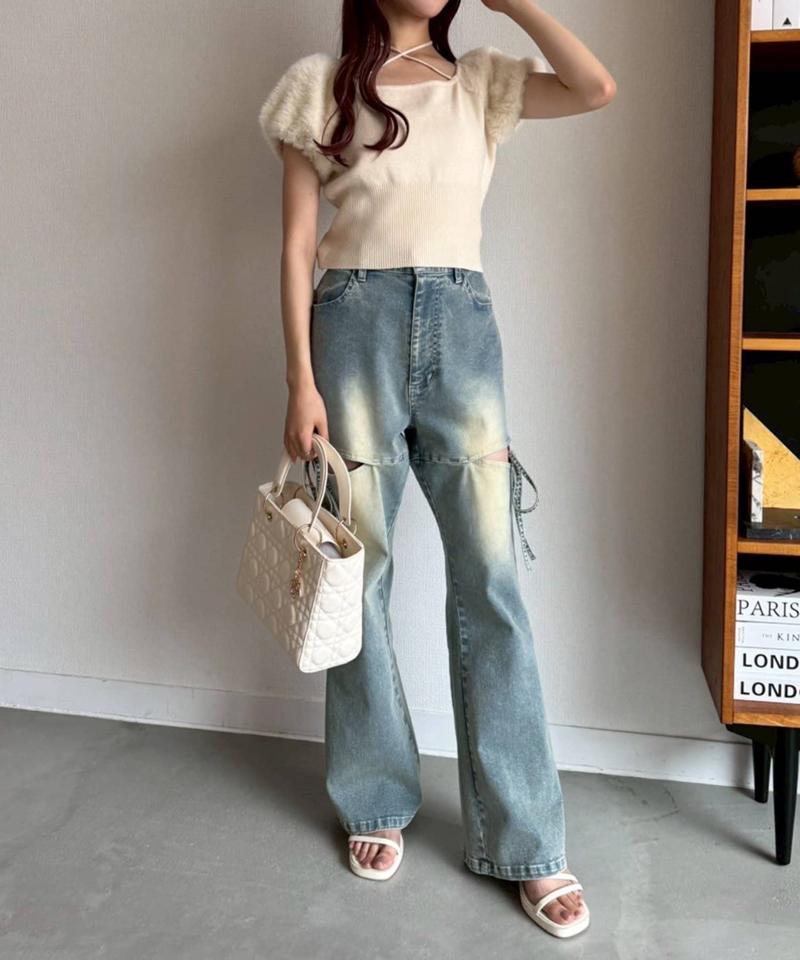 サイドあき美脚ストレッチデニム